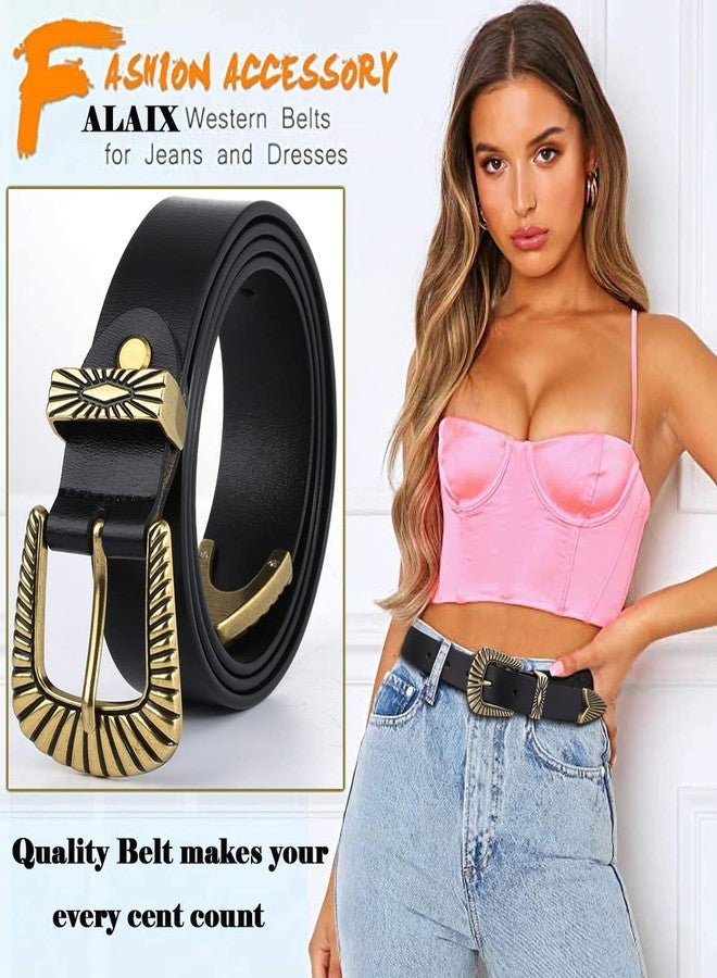 ALAIX Belts for women Women's Belts Silver Gold Buckle leather belts Black Western belts Jeans Pants belts for women - Image 2